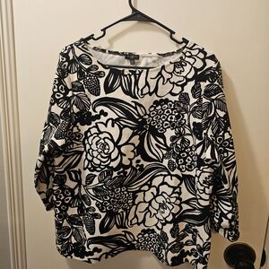 Talbots Black and White Floral Blouse